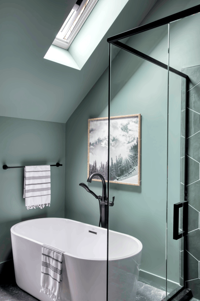 A skylight in the bathroom makes it an eco-friendly home