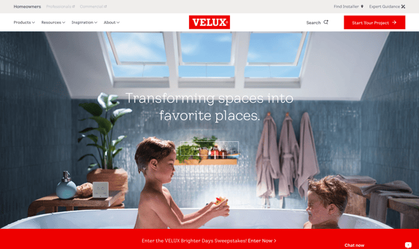 The new veluxusa.com homepage