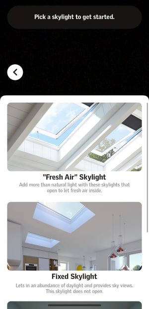 Visualizer app - skylight selection screen