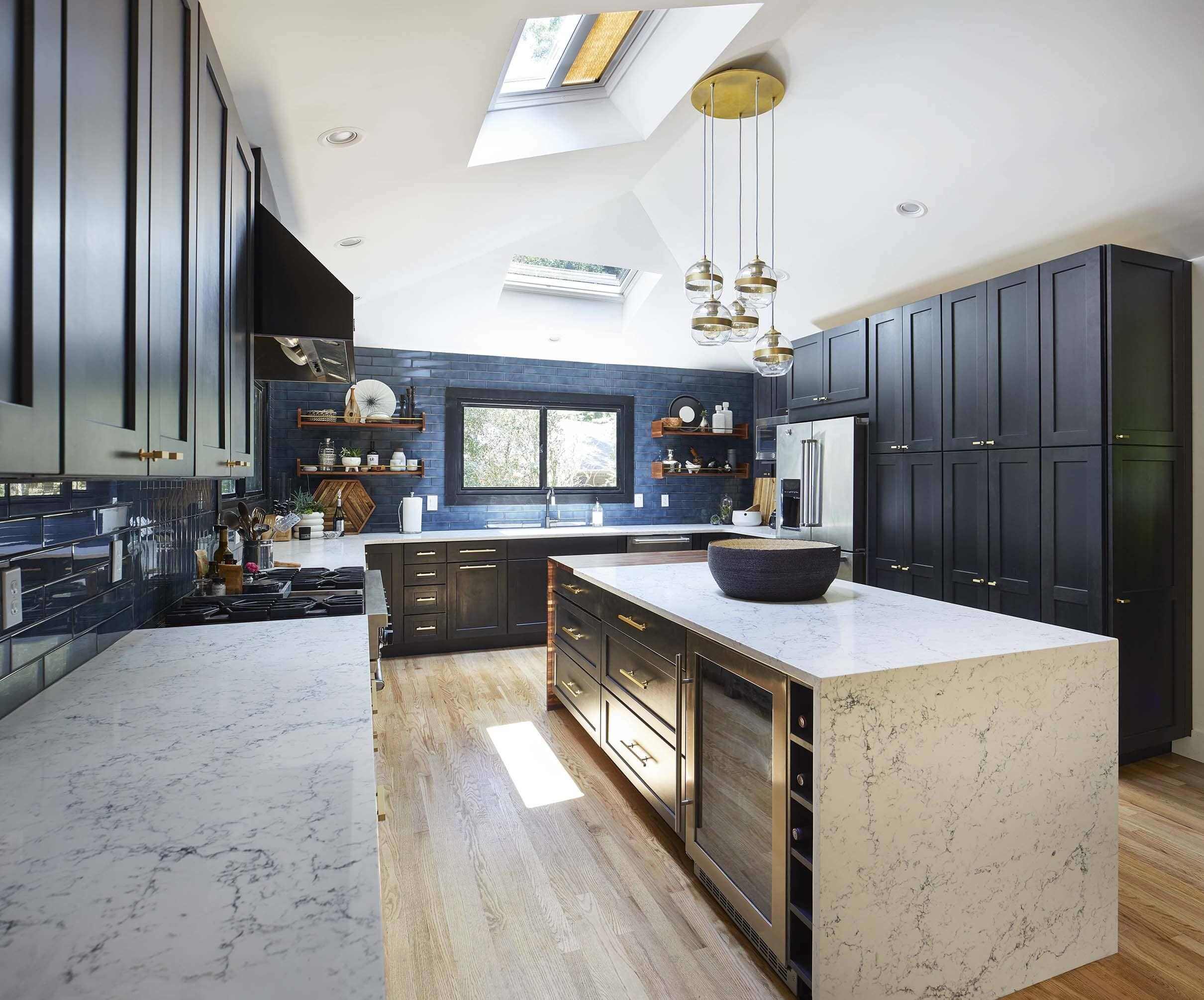 kitchen-blue-black-skylights-island (1)