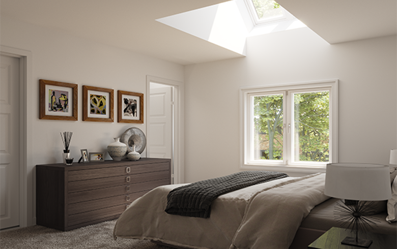 Healthy bedroom with skylight